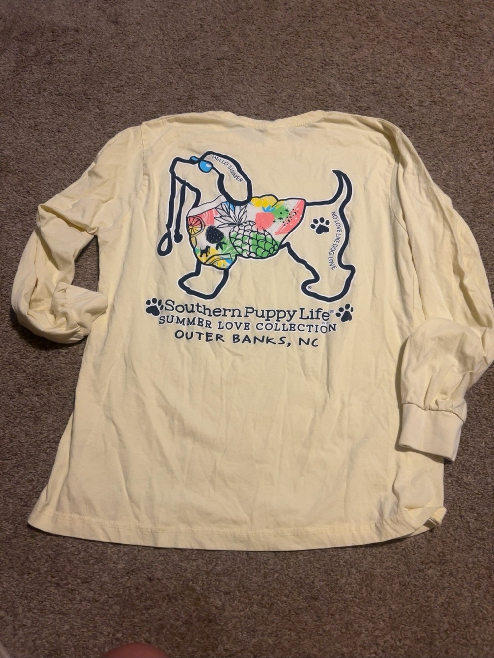 Southern Spirit Puppy Life Outer Banks NC Long Sleeve Graphic Tee pale yellow